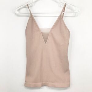 Free People Neutral Tan Mesh Front Ribbed Stretch Tank Top